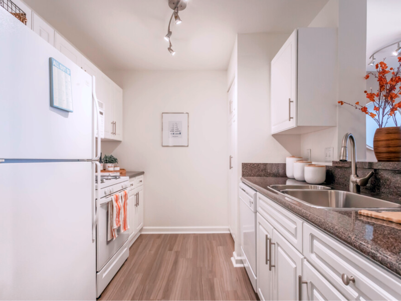 This image shows the premium apartment features, specifically the kitchen area with a high-quality kitchen bar or Island kitchen and newly renovated gourmet-inspired kitchens with high-end details.